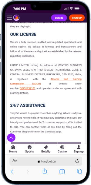 TonyBet&rsquo;s License Details