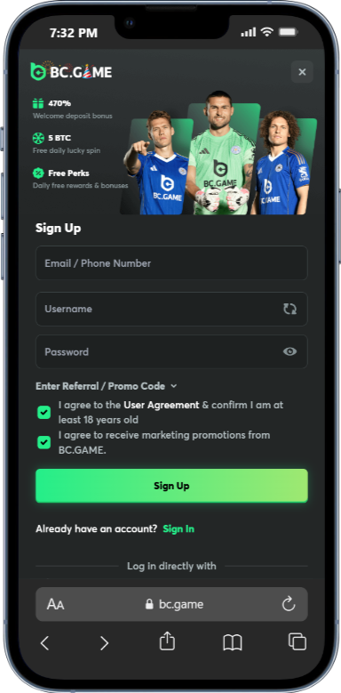Sign up on BC Game Canada