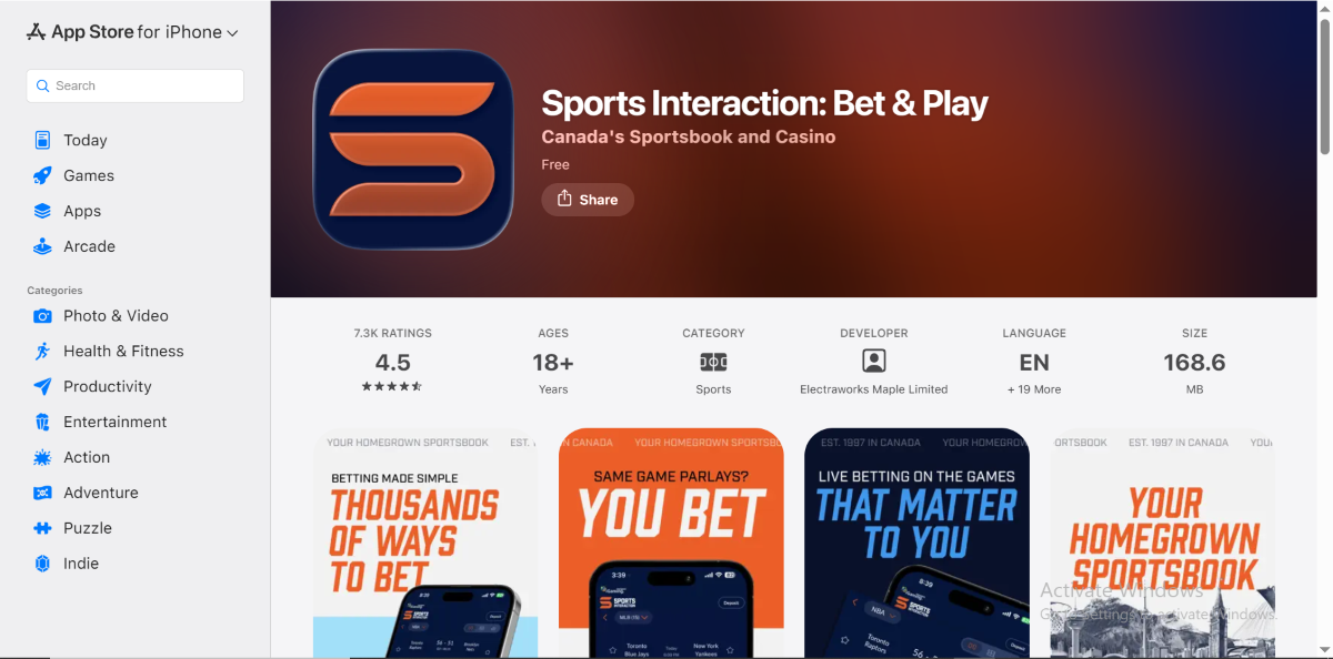 Sports Interaction home page