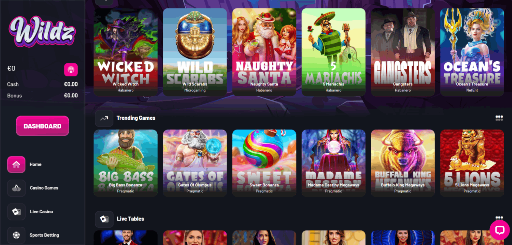 Wildz casino home page