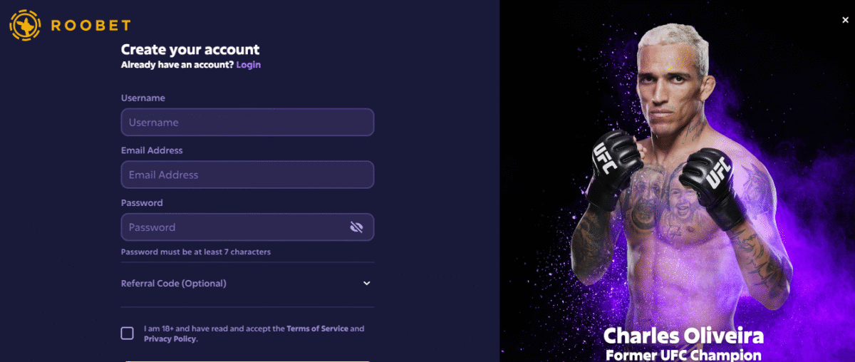 Roobet Open Account
Create your account
