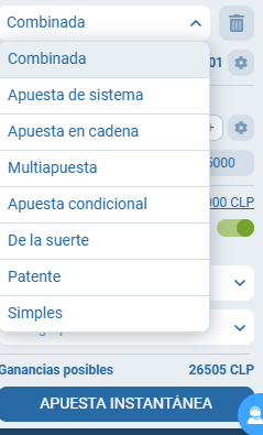 Opciones de apuestas en la App 1xbet