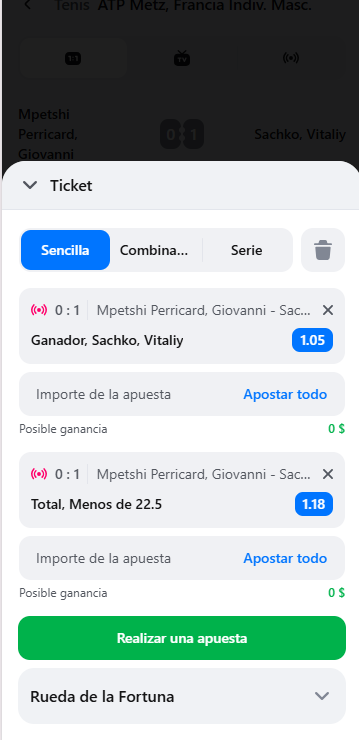 Apuestas en vivo con 1win App