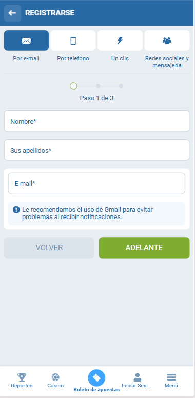 Registro en la App 1xbet desde dispositivos móviles