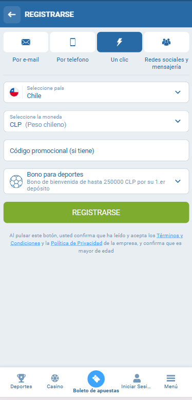 Registro en la App 1xbet desde dispositivos móviles un clic para registraese
