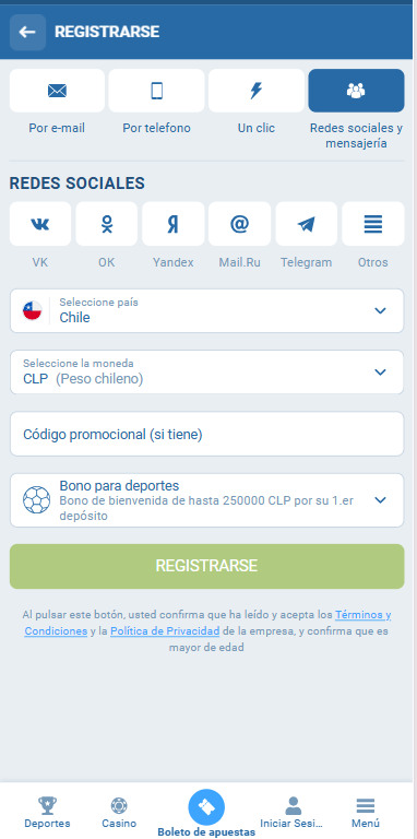 Registro en la App 1xbet desde dispositivos móviles