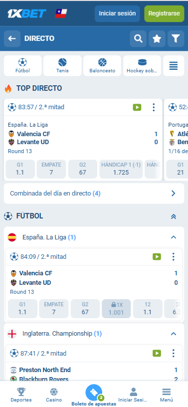 Apuestas en vivo con 1xbet App