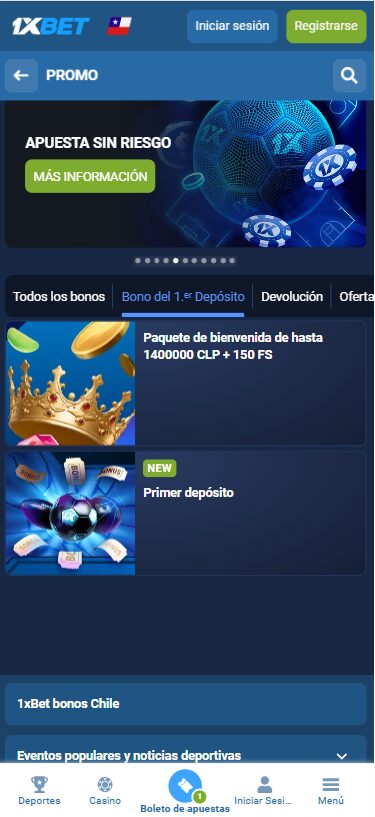 Promociones y ofertas en la App 1xbet