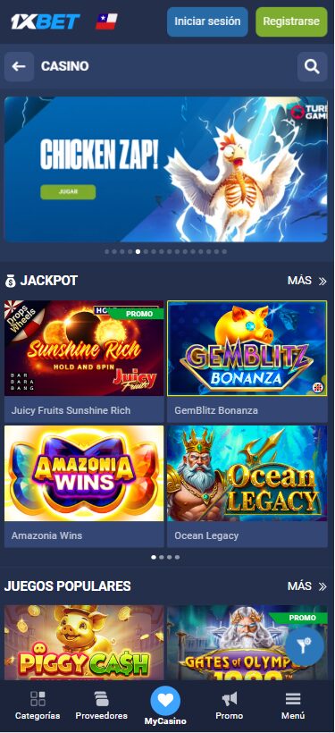 Experiencia de casino en la App 1xbet