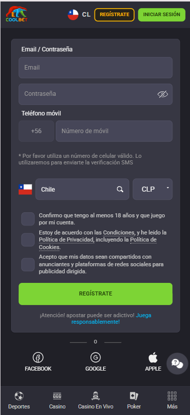 Registro en la App Coolbet desde dispositivos móviles