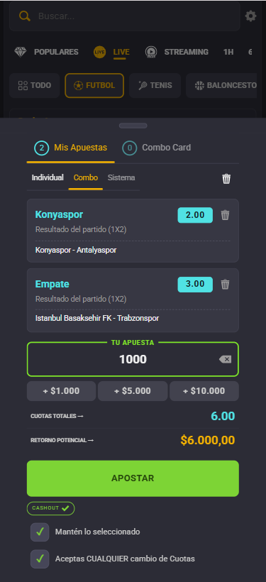 Apuestas en vivo con Coolbet App