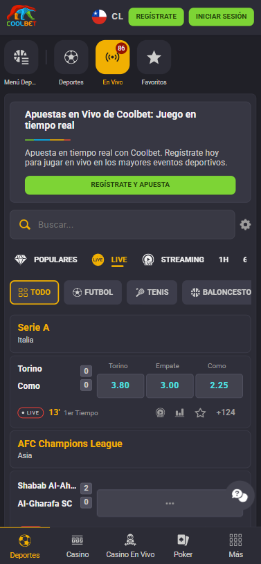 Apuestas en vivo con Coolbet App