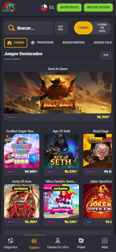 Experiencia de casino en la App Coolbet