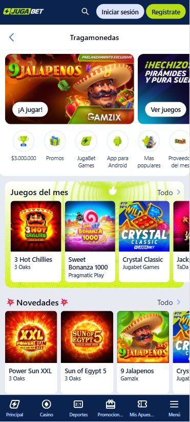 Experiencia de casino en la App Jugabet