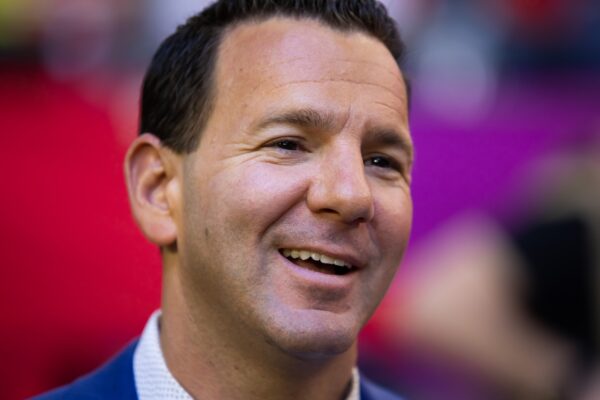 Feb 12, 2023; Glendale, Arizona, US; NFL reporter Ian Rapoport on the sideline before Super Bowl LVII at State Farm Stadium.
