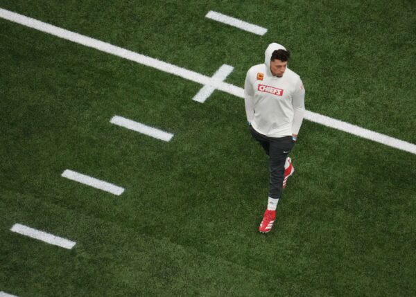 Feb 9, 2025; New Orleans, LA, USA; Kansas City Chiefs quarterback Patrick Mahomes (15) before Super Bowl LIX at Caesars Superdome.