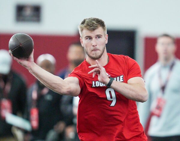 Louisville quarterback Tyler Shough during Pro Day at the UofL Football's Trager Indoor Practice Facility Tuesday, March 25, 2025.