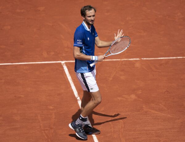May 28, 2022; Paris, France; Daniil Medvedev acknowledges the crowd after winning his match against Miomir Kecmanovic (SRB) on day seven of the French Open at Stade Roland-Garros.