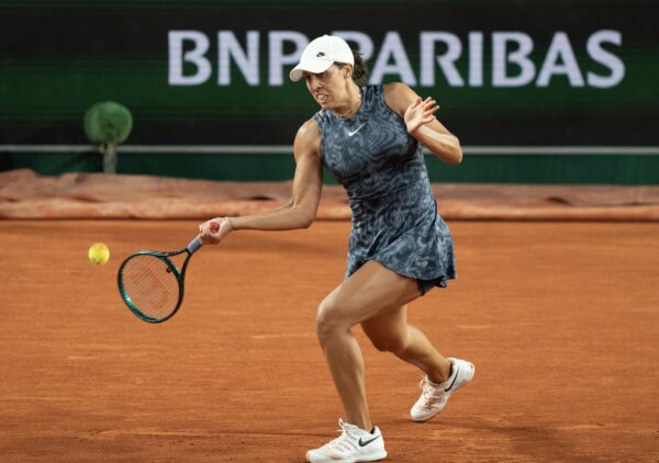 Jun 1, 2024; Paris, France; Madison Keys of the United States returns a shot against Emma Navarro of the United States on day seven of Roland Garros at Stade Roland Garros.