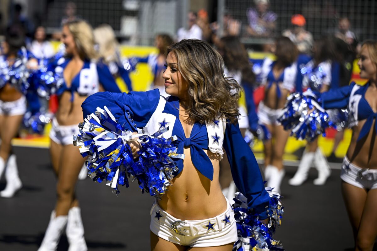 The Dallas Cowboys cheerleaders perform before the start of the 2024 Formula One US Grand Prix at Circuit of the Americas.