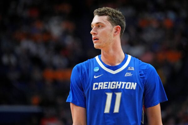 Creighton Bluejays center Ryan Kalkbrenner (11) looks on during the first half against the Auburn Tigers in the second round to the NCAA Tournament at Rupp Arena.