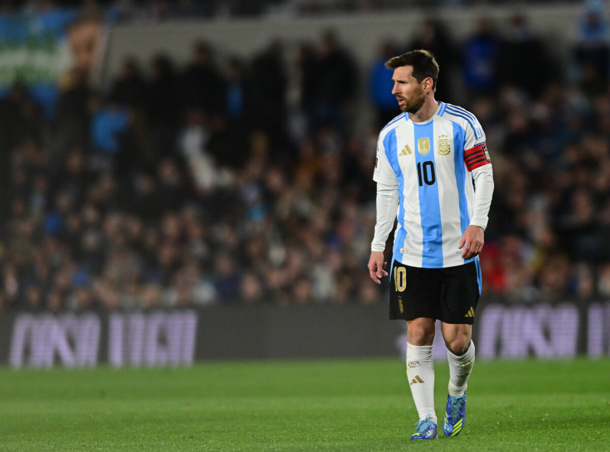 Lionel Messi of Argentina walks in the field during a FIFA World Cup 2026 Qualifier match between Argentina and Venezuela at Mas Monumental Stadium on September 4, 2025 in Buenos Aires, Argentina.