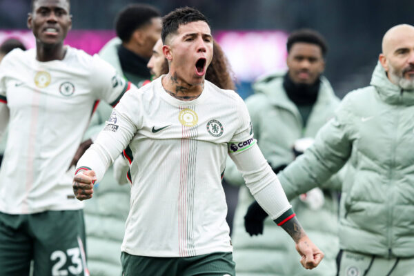Enzo Fernandez of Chelsea celebrate 0-2 win after the Premier League match Burnley vs Chelsea at Turf Moor, Burnley, United Kingdom, 22nd November 2025.