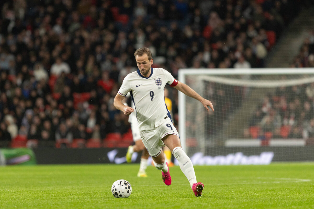 Captain Harry Kane of England on the ball during the UEFA European Qualifiers for 2026 World Cup, Group K match between England and Serbia at Wembley Stadium, November 13th 2025, London, England.