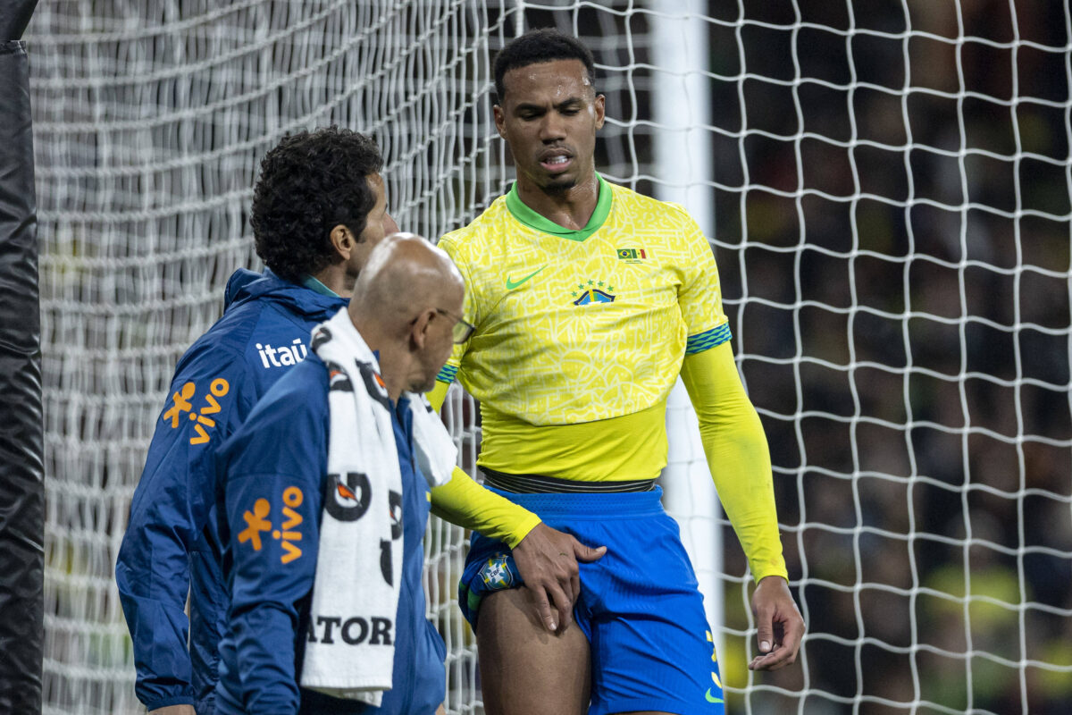 Gabriel Magalhaes of Brazil reacts during the International Friendly, Länderspiel, Nationalmannschaft match between Brazil vs Senegal at Emirates Stadium on November 15th,2025.