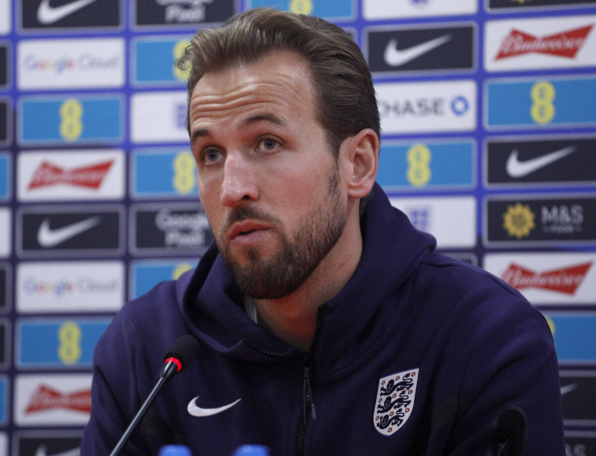 Group K European qualification football match between Albania and England in Tirana, Albania. - 15 November 2025. England s forward Harry Kane speaks during a press conference.