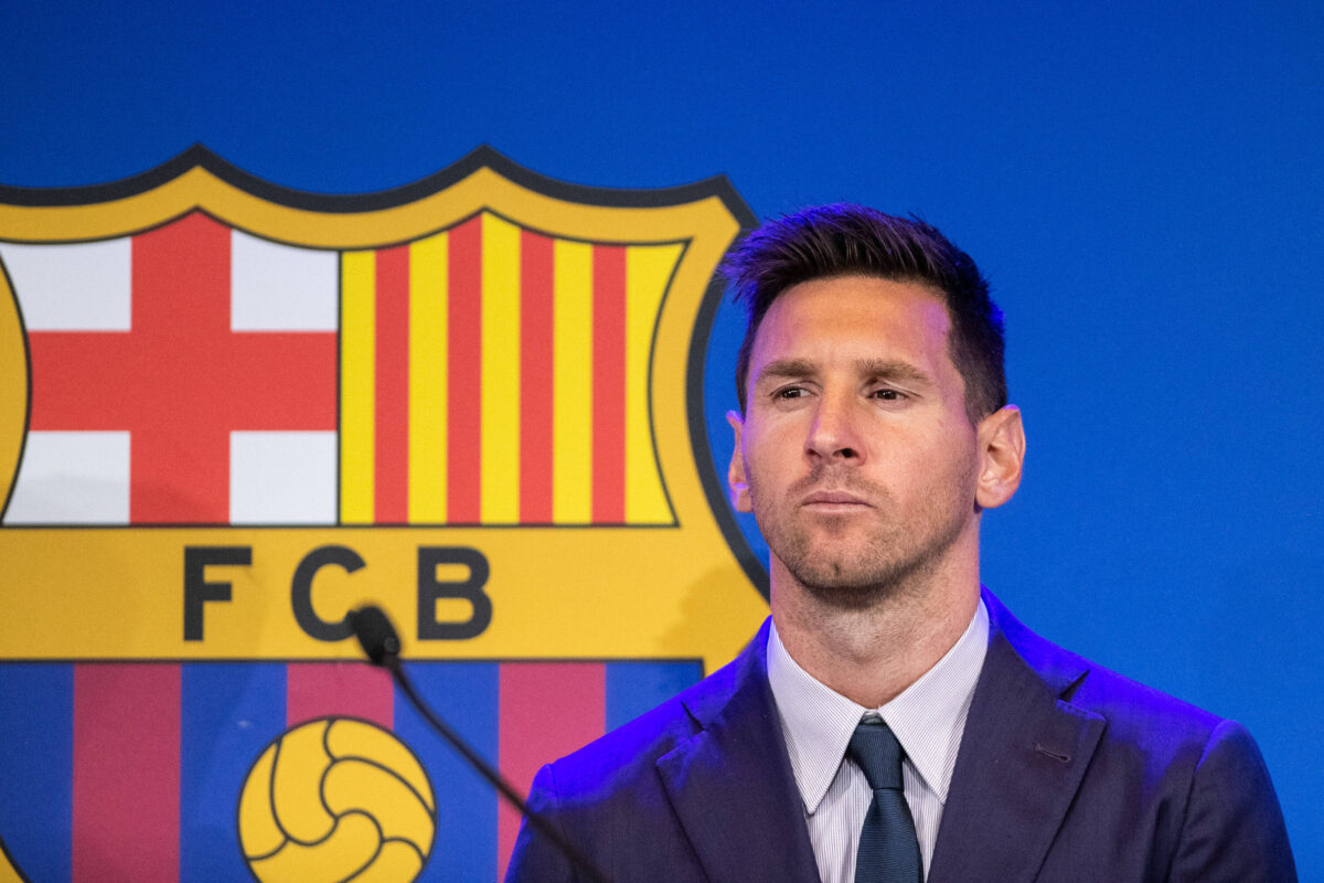 Lionel Leo Messi attends during his press conference, PK, Pressekonferenz to talk about his departure from FC Barcelona, Barca at Camp Nou stadium on August 08, 2021, in Barcelona, Spain.