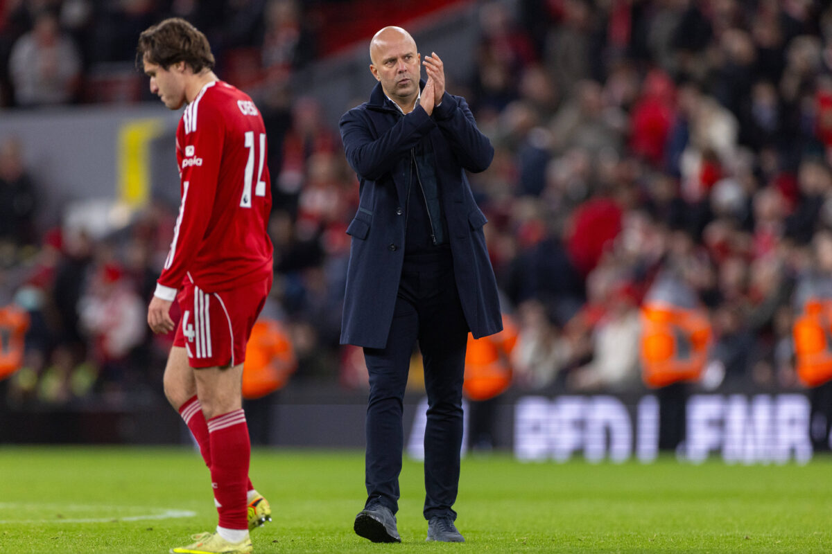 Liverpool s head coach Arne Slot applauds the supporters after the FA Premier League match between Liverpool FC and Nottingham Forest FC at Anfield.