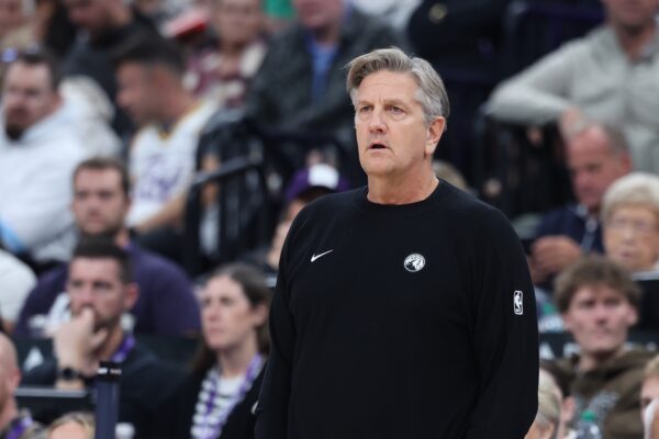 Minnesota Timberwolves head coach Chris Finch watches play against the Utah Jazz during the second quarter at Delta Center.