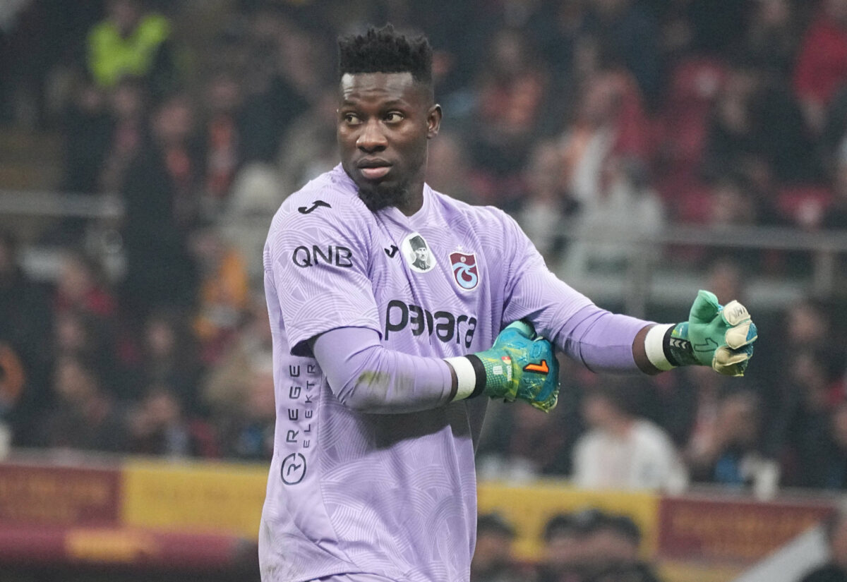 Goalkeeper Andre Onana of Trabzonspor during the Trendyol Turkish Super League match between Galatasaray SK and Trabzonspor at Rams Park Stadium on November 1, 2025 in Istanbul, Turkey.