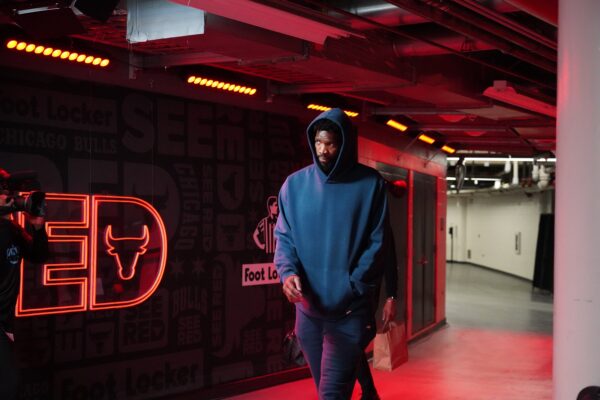Philadelphia 76ers center Joel Embiid (21) enters the United Center before a game against the Chicago Bulls.