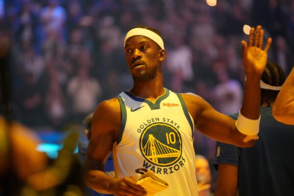 Golden State Warriors forward Jimmy Butler III (10) is introduced before the start of the game against the Oklahoma City Thunder at the Chase Center.