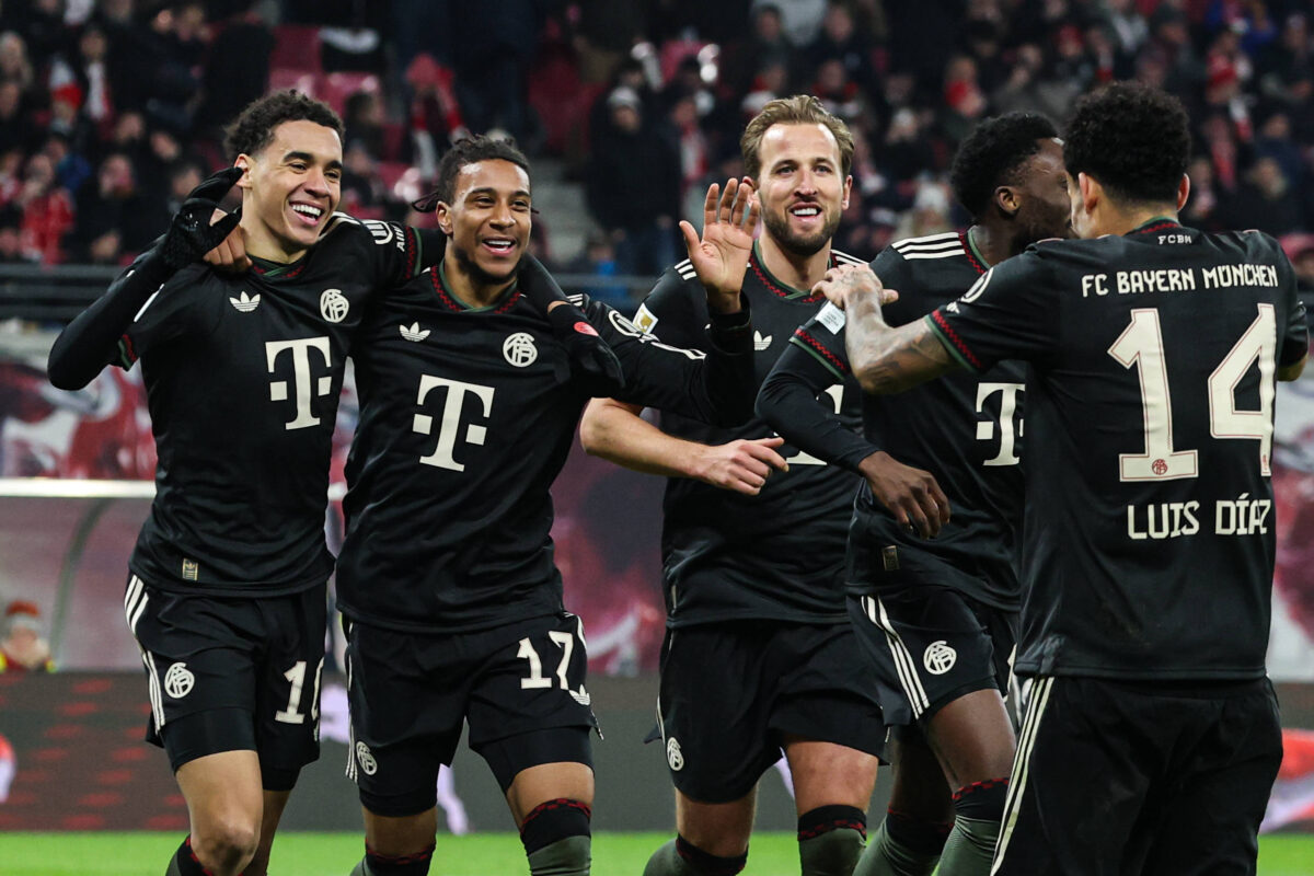 Goal celebration Goalscorer Michael Olise FC Bayern Munich,17 scores to 1 5 with v l Jamal Musiala FC Bayern Munich,10 , Harry Kane FC Bayern Munich,9 , Luis Diaz FC Bayern Munich,14 1 Football Bundesliga season 2025 2026 Point match RB Leipzig vs FC Bayern Munich at the Red Bull Arena in Leipzig Action,Football,Germany,Man,Men,17 01 2026.