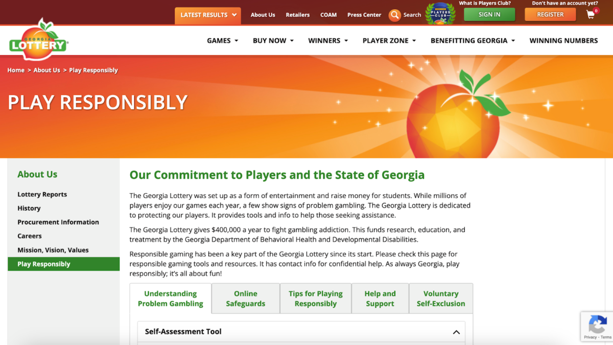 Georgia Lottery Safety & responsible play