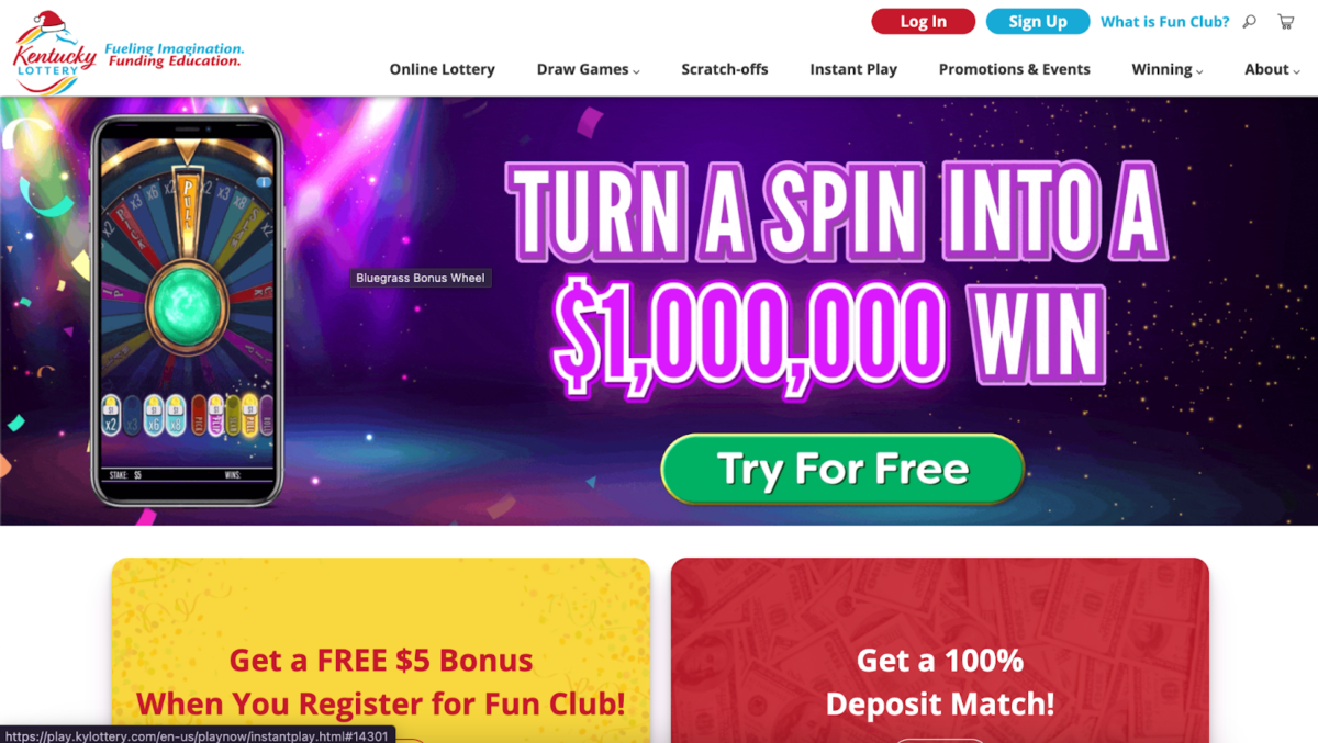 Kentucky Lottery Home page