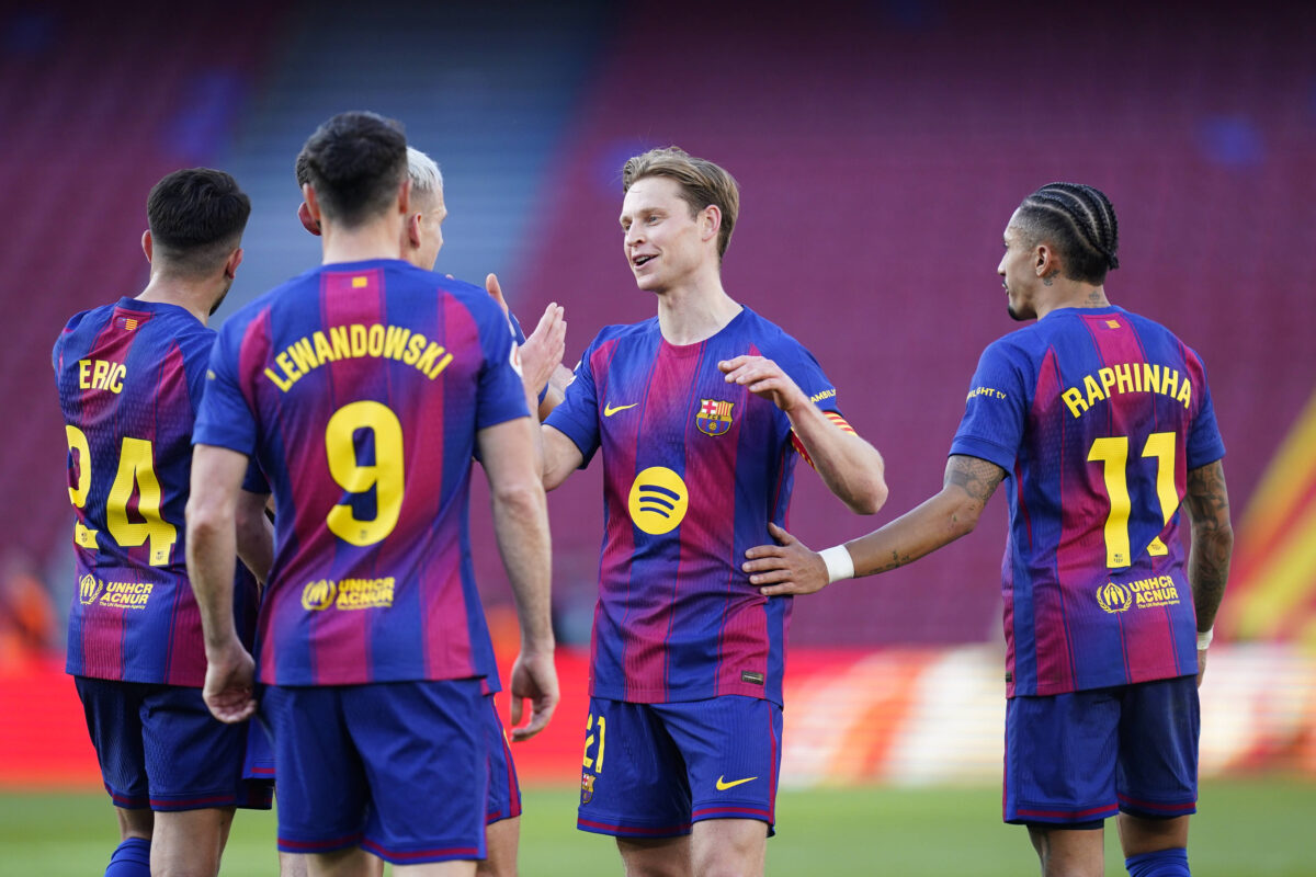Frenkie de Jong of FC Barcelona celebrates the 2-0 during the La Liga EA Sports match between FC Barcelona and Levante UD played at Spotify Camp Nou Stadium on 22 February 2026 in Barcelona, Spain.