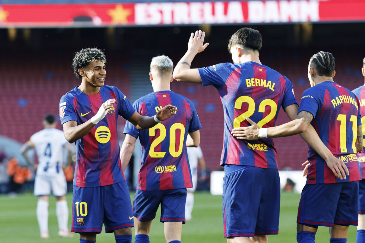 Lamine Yamal, Marc Bernal (Barcelona), FEBRUARY 22, 2025 - Football Soccer : Spanish La Liga EA Sports match between FC Barcelona, Barca 3-0 Levante UD at Spotify Camp Nou in Barcelona,, Spain.