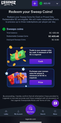 Legendz Casino Redemption 