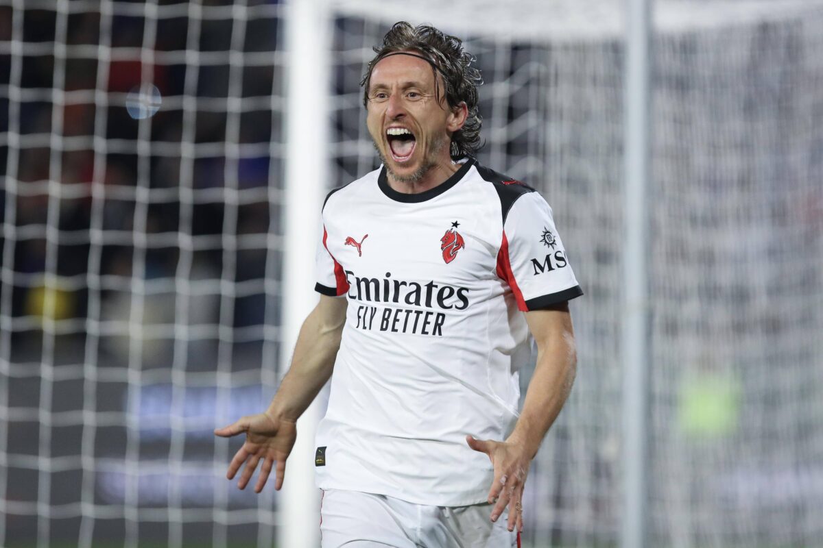 Luka Modric of AC Milan celebrates the goal scored during Pisa SC vs AC Milan, Italian soccer Serie A match in Pisa, Italy, February 13 2026.