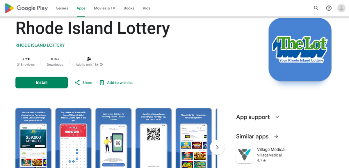 The Rhode Island Lottery app download process for Android