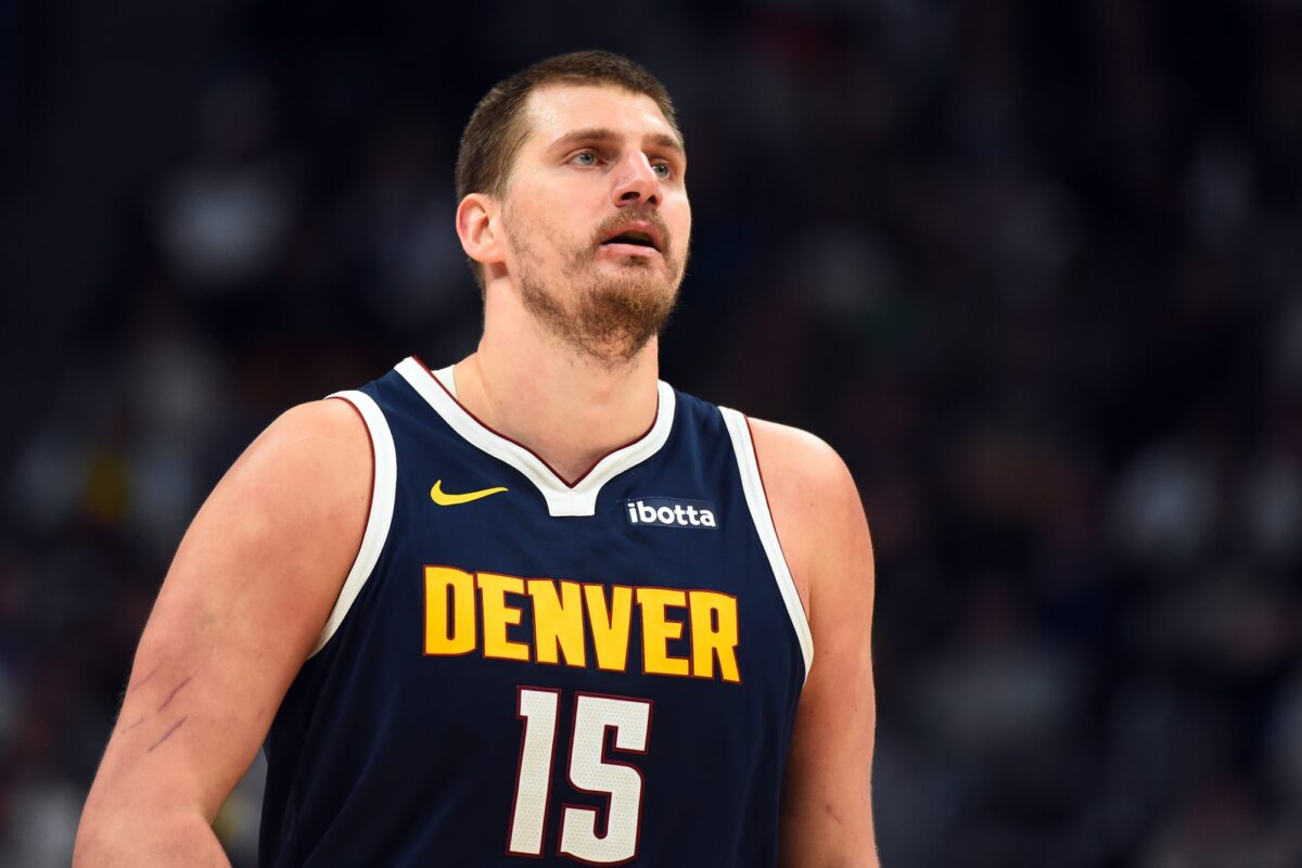 Denver Nuggets center Nikola Jokic (15) during the second half against the Boston Celtics at Ball Arena.