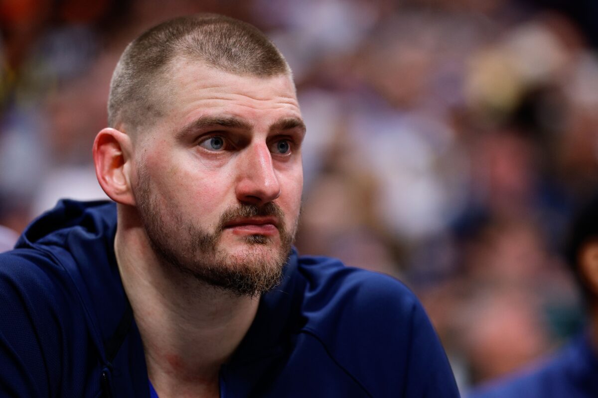 Denver Nuggets center Nikola Jokic (15) in the fourth quarter against the Toronto Raptors at Ball Arena.