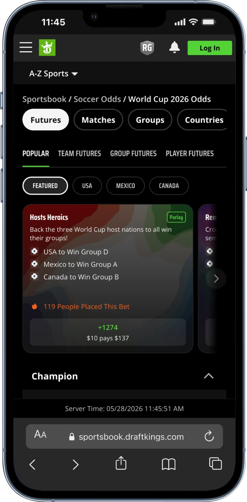 DraftKings World Cup Betting