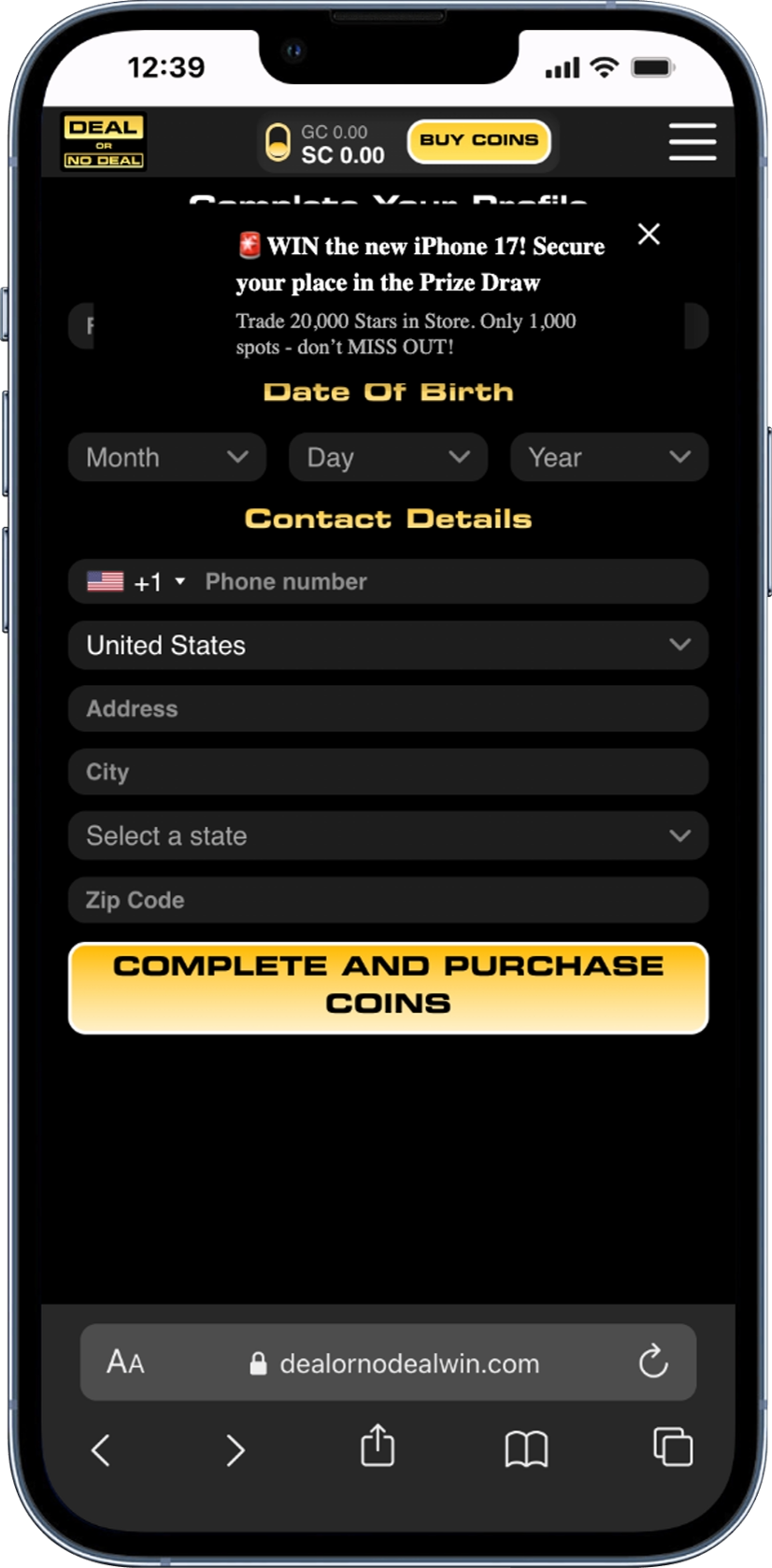 Claim the Deal or No Deal Bonus