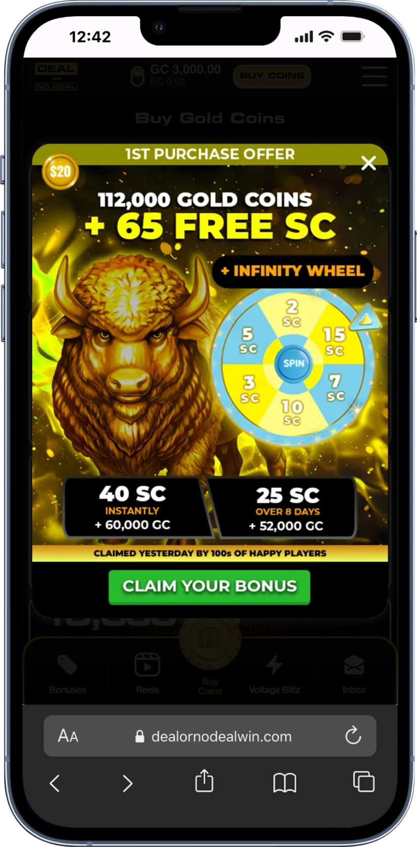 Claim the Deal or No Deal Bonus
