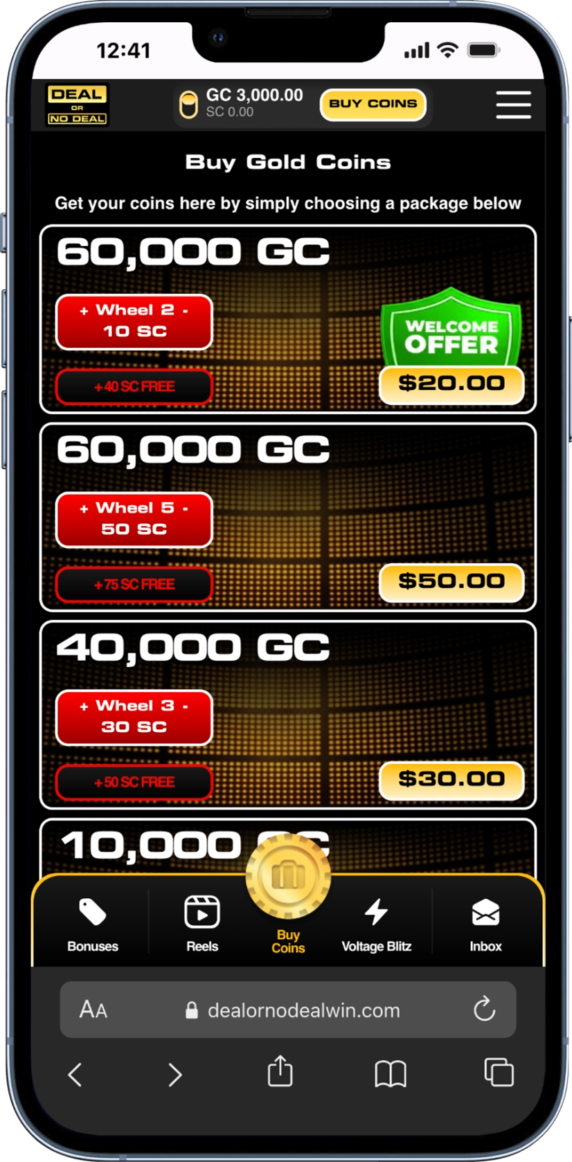 Claim the Deal or No Deal Bonus